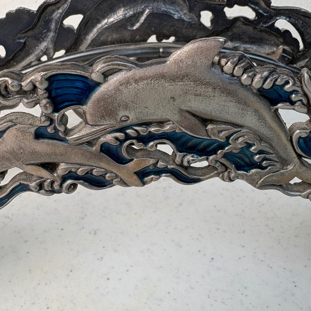 Pewter Dolphin Arch Blue Wave Candleholder Nautical Ocean Decor Sculpture VTG